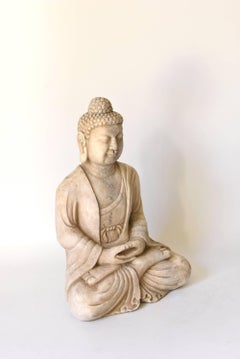 White Marble Stone Buddha Statue, Hand-Carved