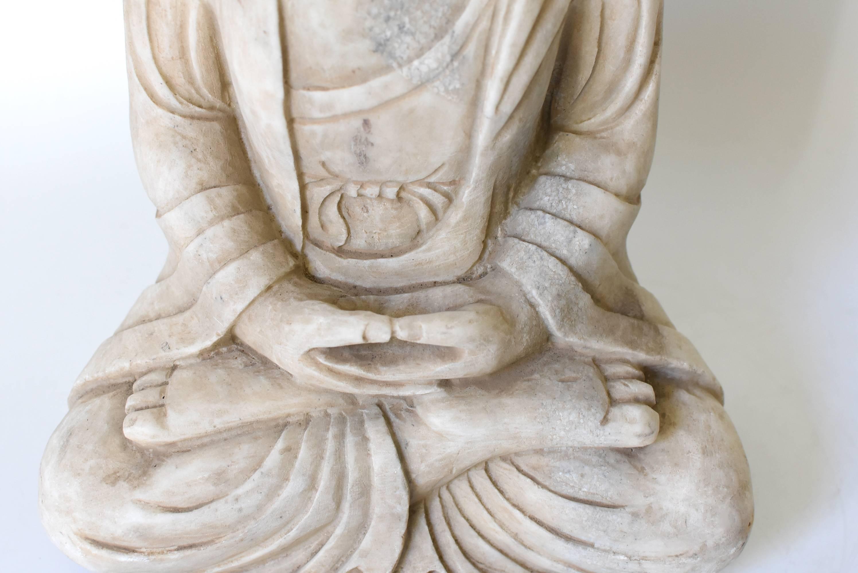 20th Century White Marble Stone Buddha Statue, Hand-Carved