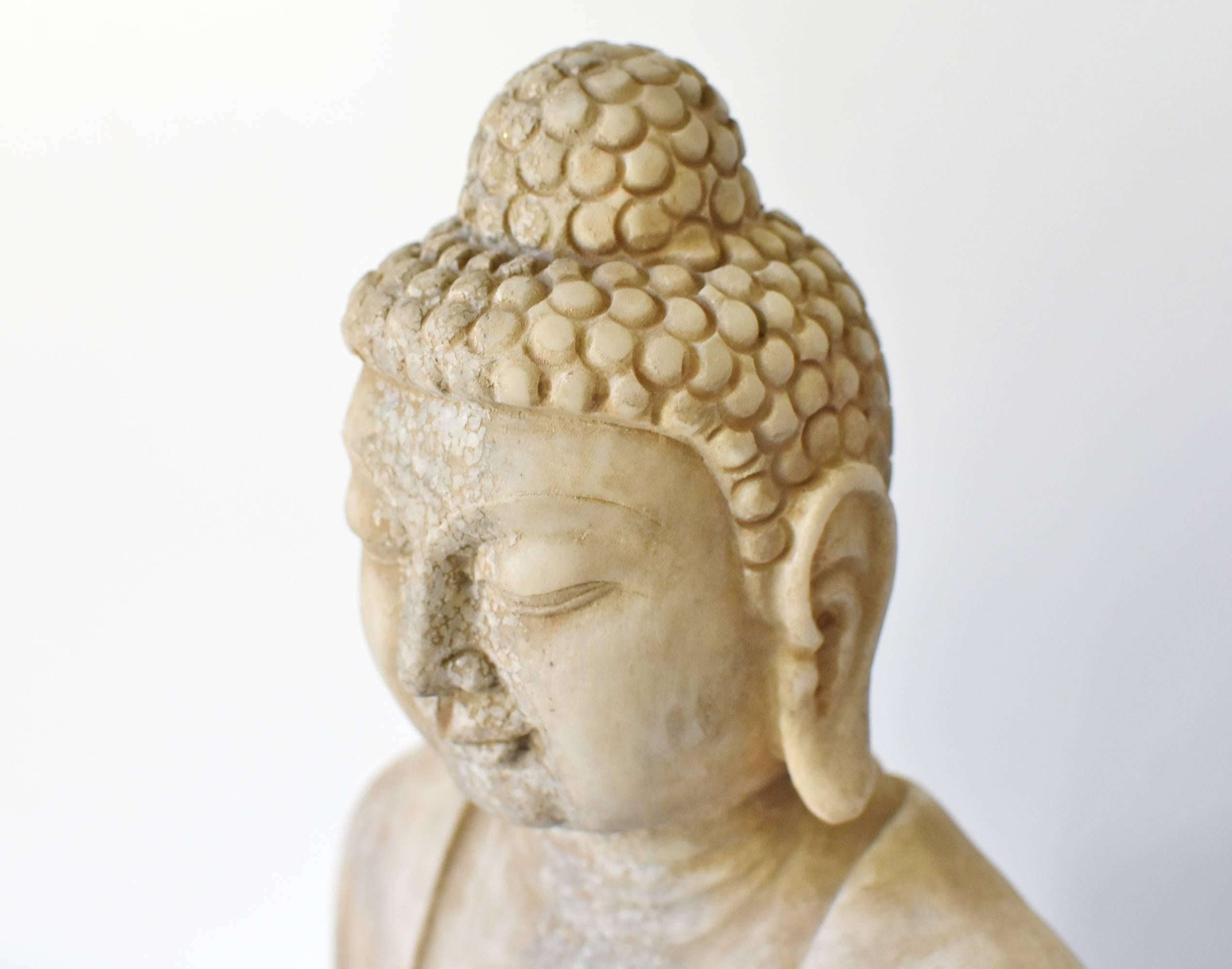 White Marble Stone Buddha Statue, Hand-Carved 3