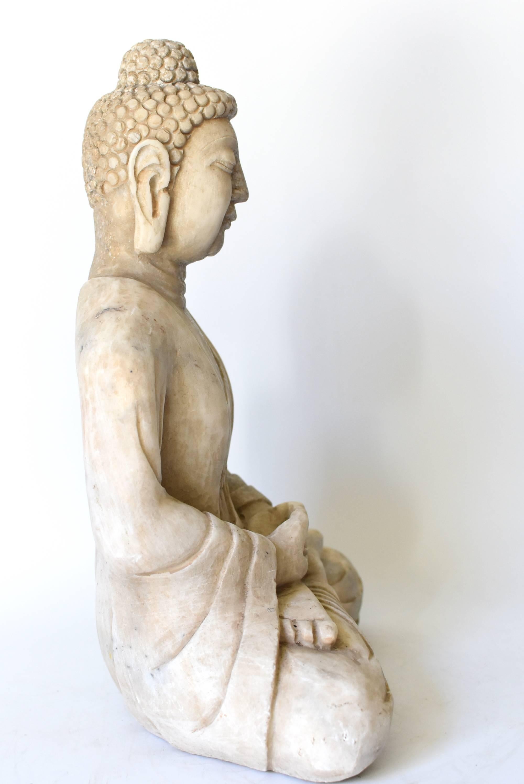 White Marble Stone Buddha Statue, Hand-Carved 5