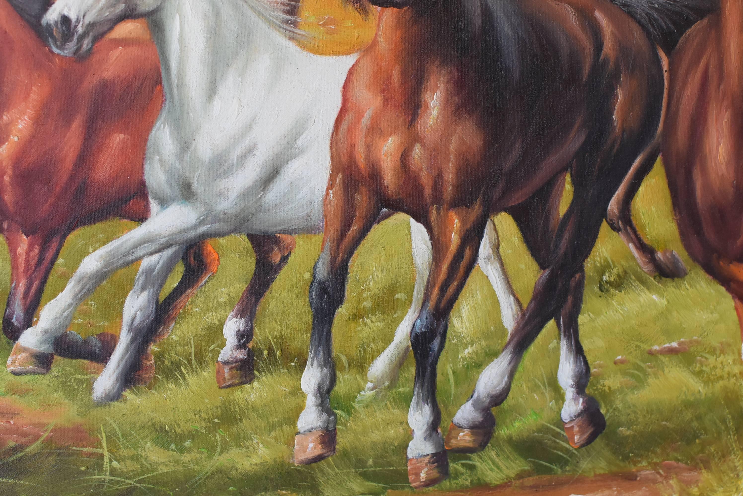 Horses Oil Painting, Signed 1