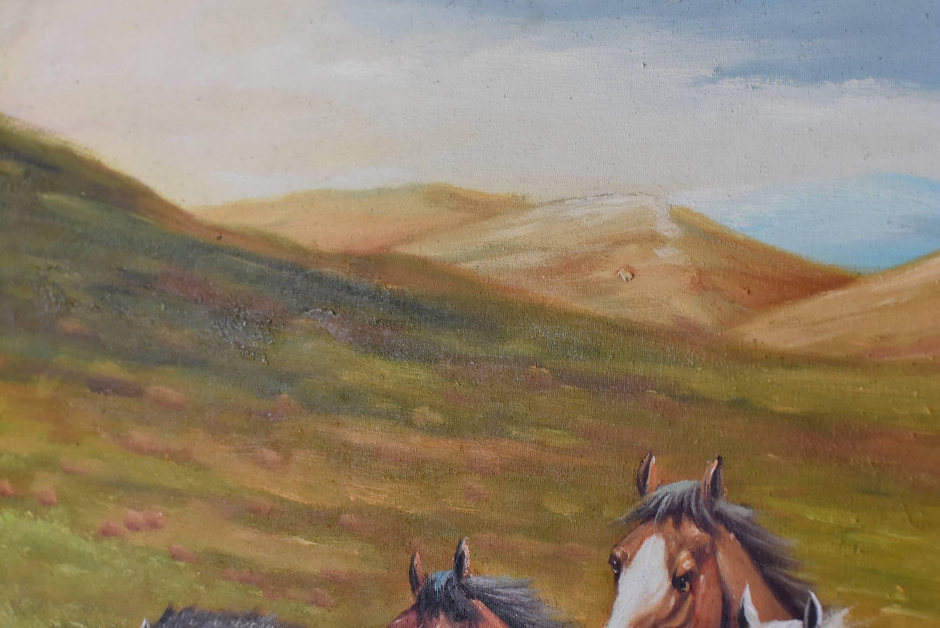 Horses Oil Painting, Signed 3