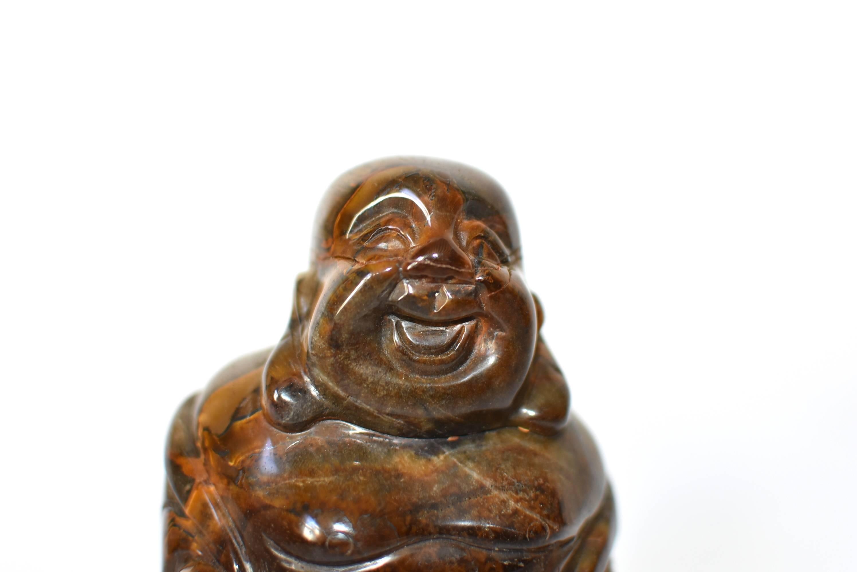 Contemporary Natural Tiger's Eye Happy Buddha Statue, 1.4 lb