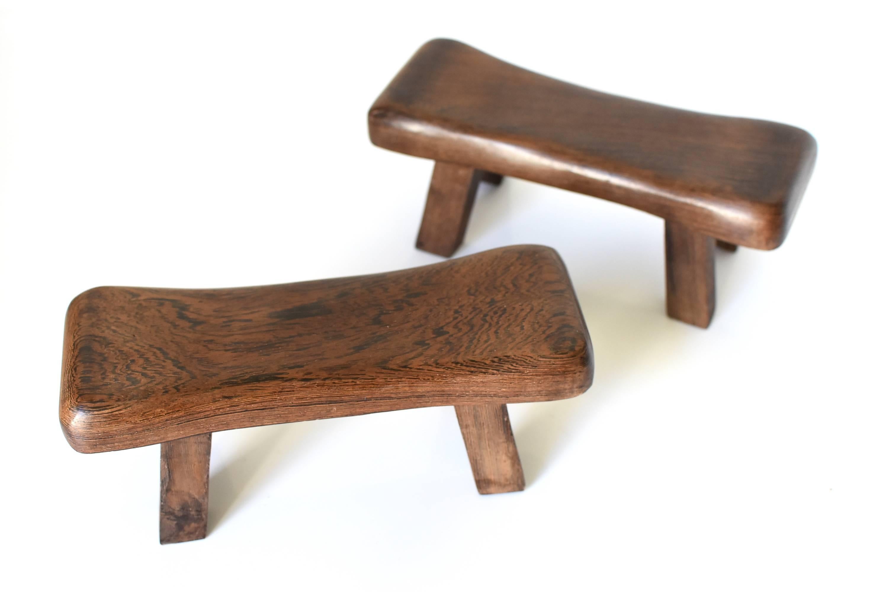 Pair of Wenge Wood Mini Stools, Headrests, Stands For Sale 2