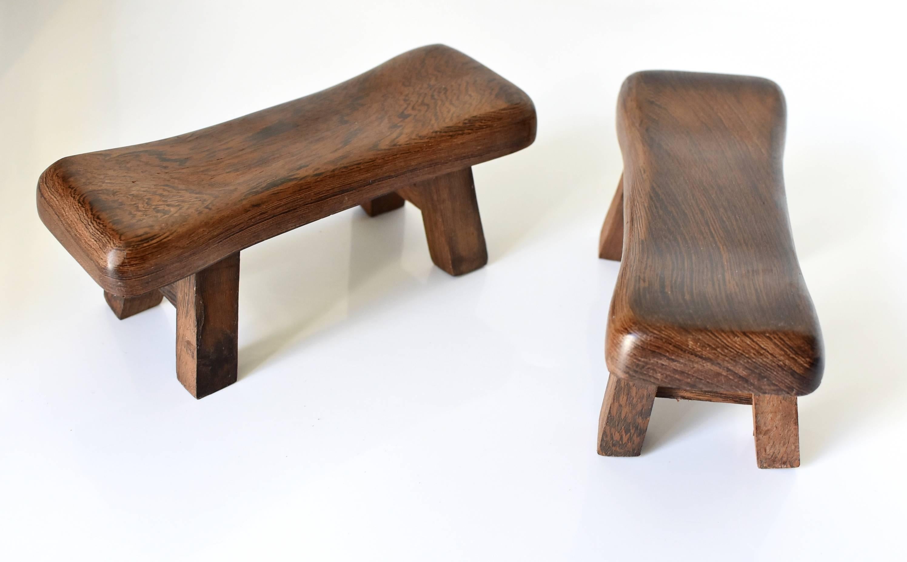 Pair of Wenge Wood Mini Stools, Headrests, Stands For Sale 3