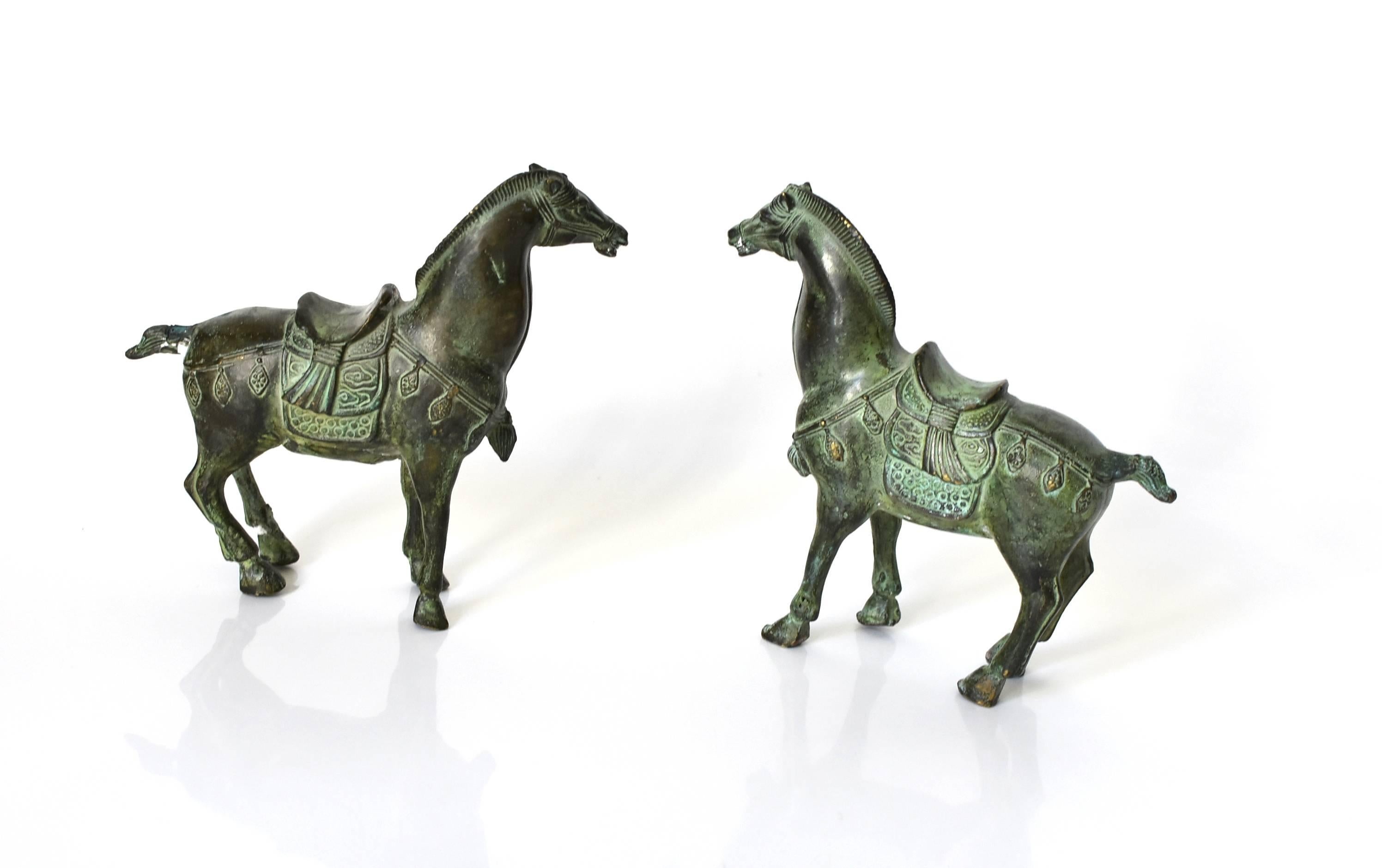 Pair of Bronze Horse Sculptures In Excellent Condition In Somis, CA