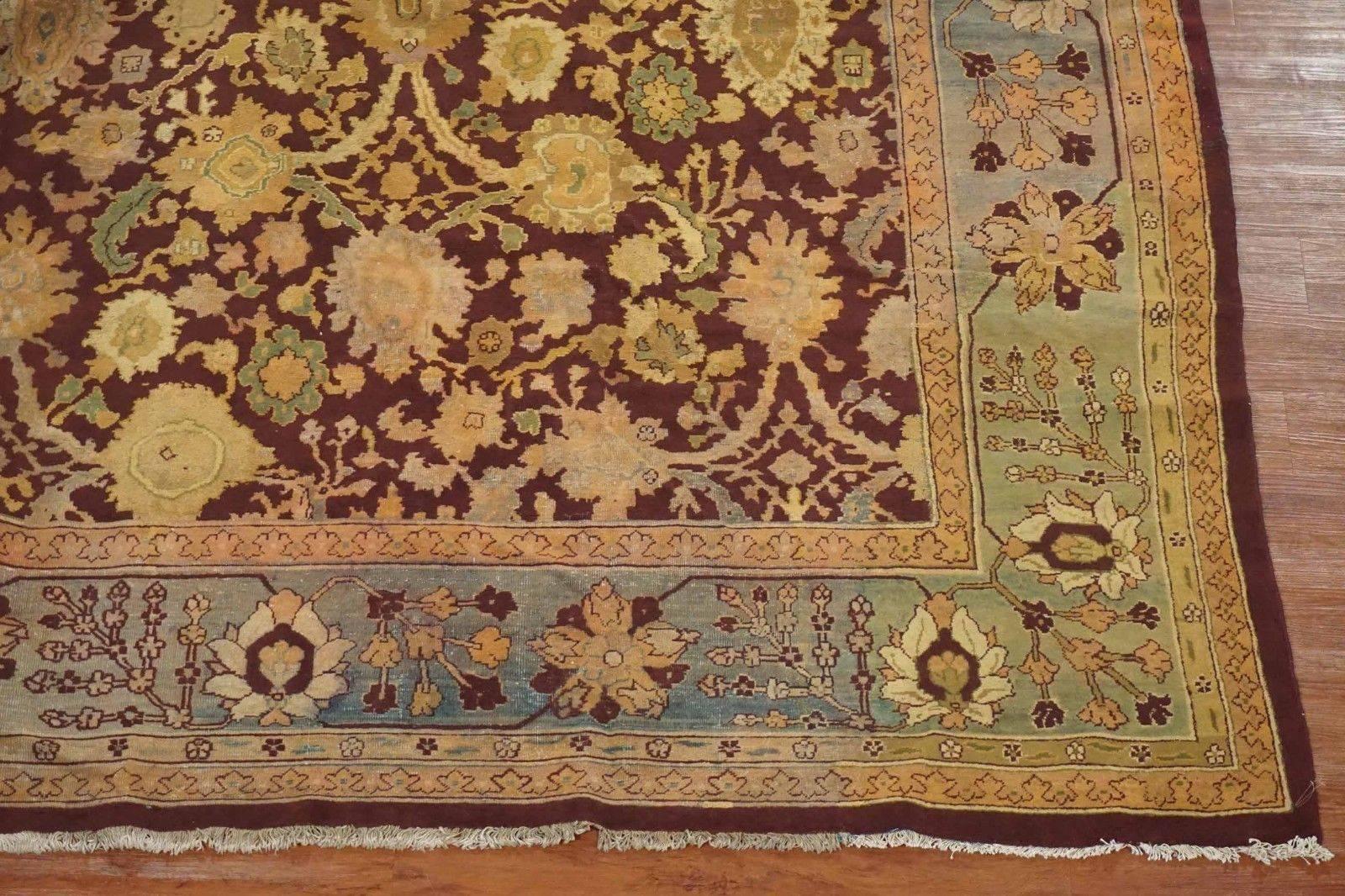 19th Century Antique Burgundy Indian Agra Rug, circa 1880 For Sale