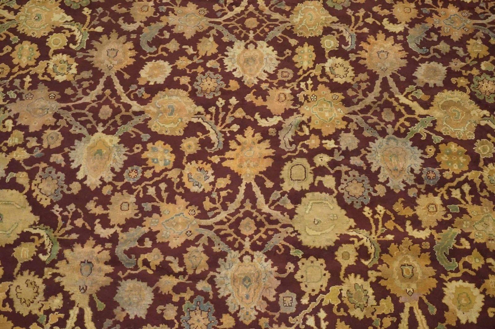Hand-Knotted Antique Burgundy Indian Agra Rug, circa 1880 For Sale