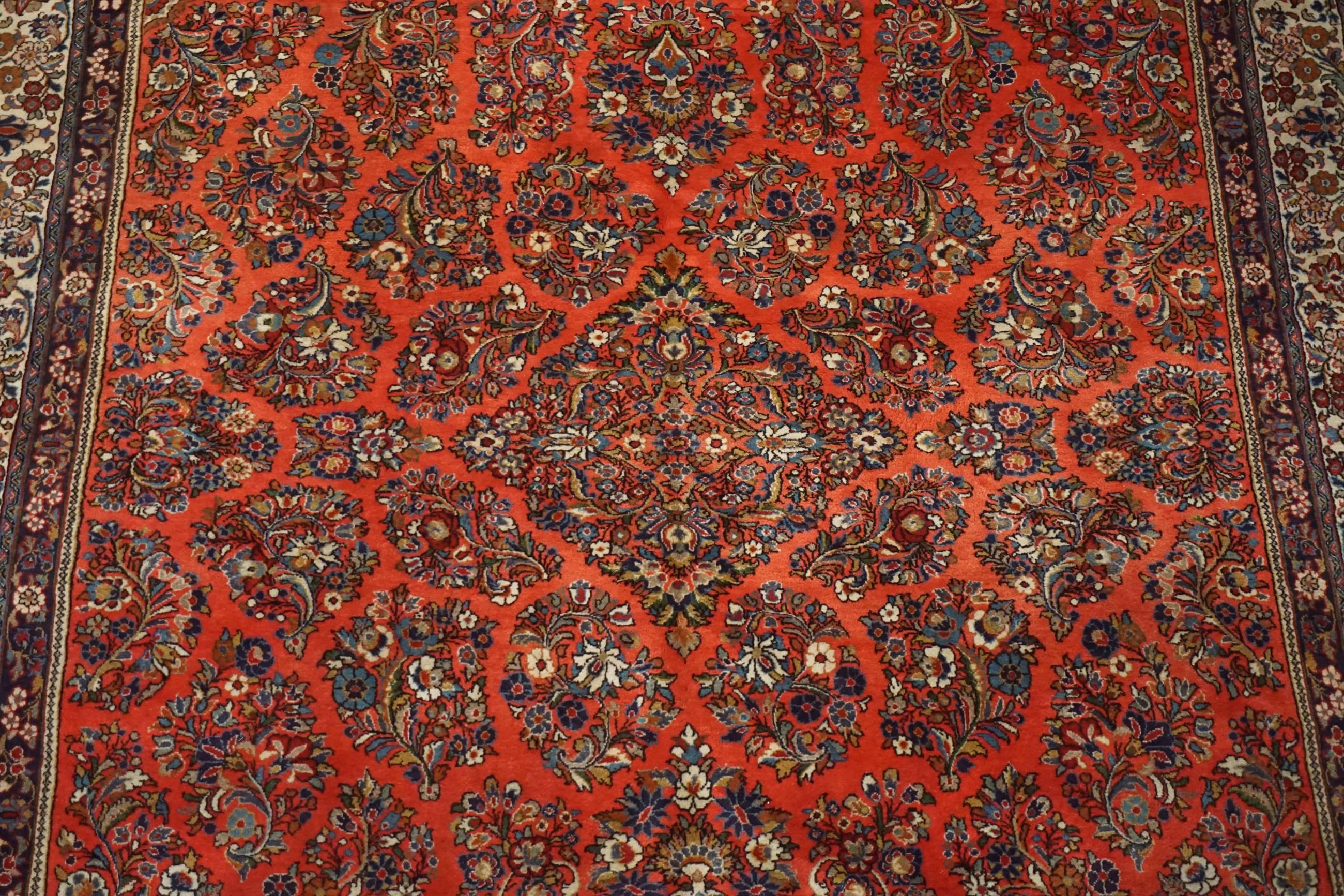 Hand-Knotted Square Antique Persian Sarouk Rug, circa 1930 For Sale
