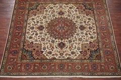 Square Wool and Silk Persian Tabriz Rug, circa 1970