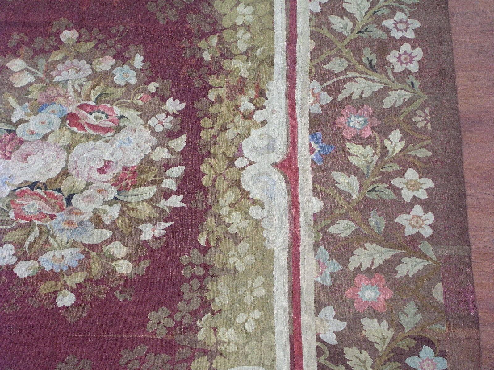 Hand-Woven Antique French Aubusson Rug with Floral Design, circa 1880 For Sale