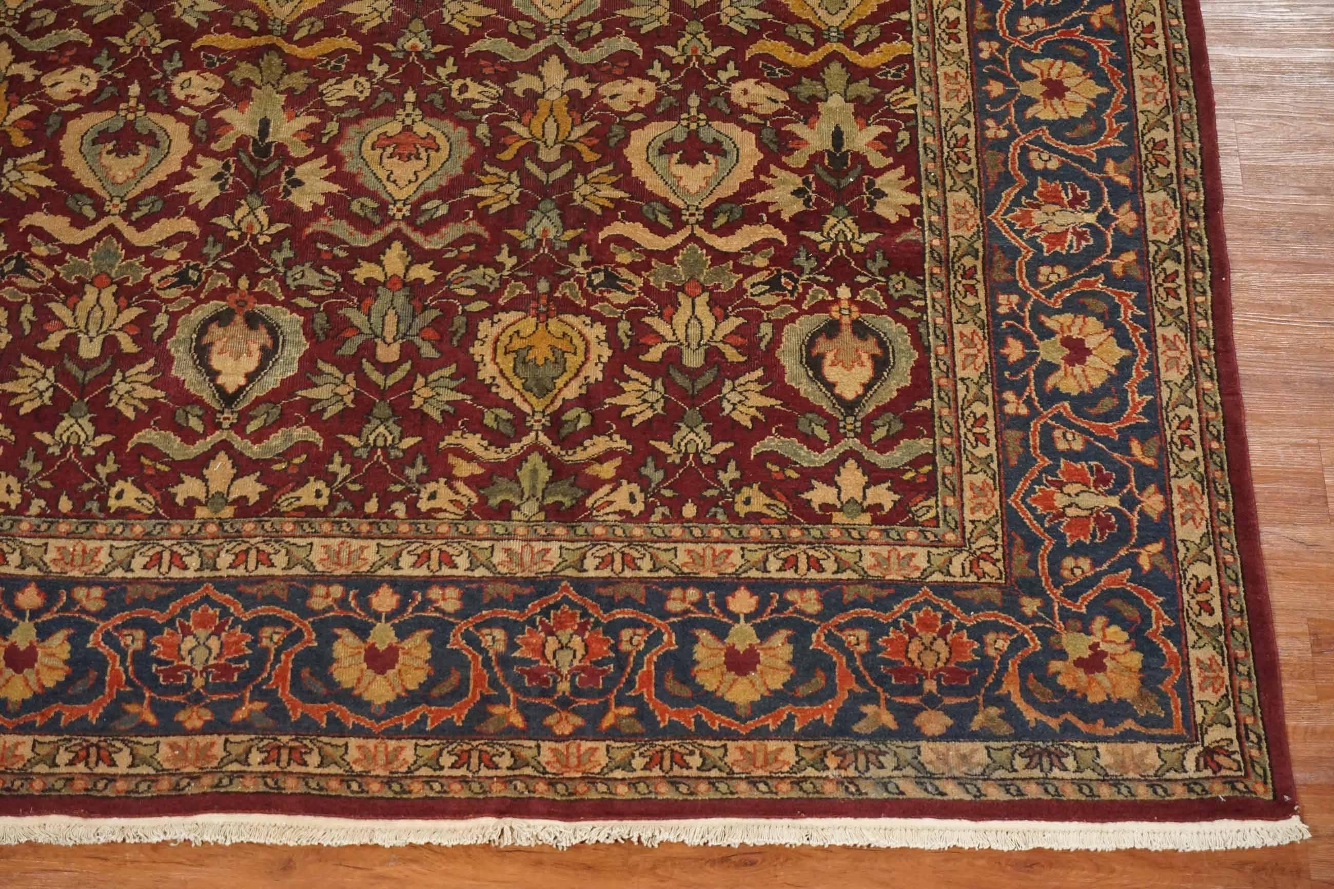 20th Century Antique Burgundy Indian Agra Rug, circa 1900 For Sale