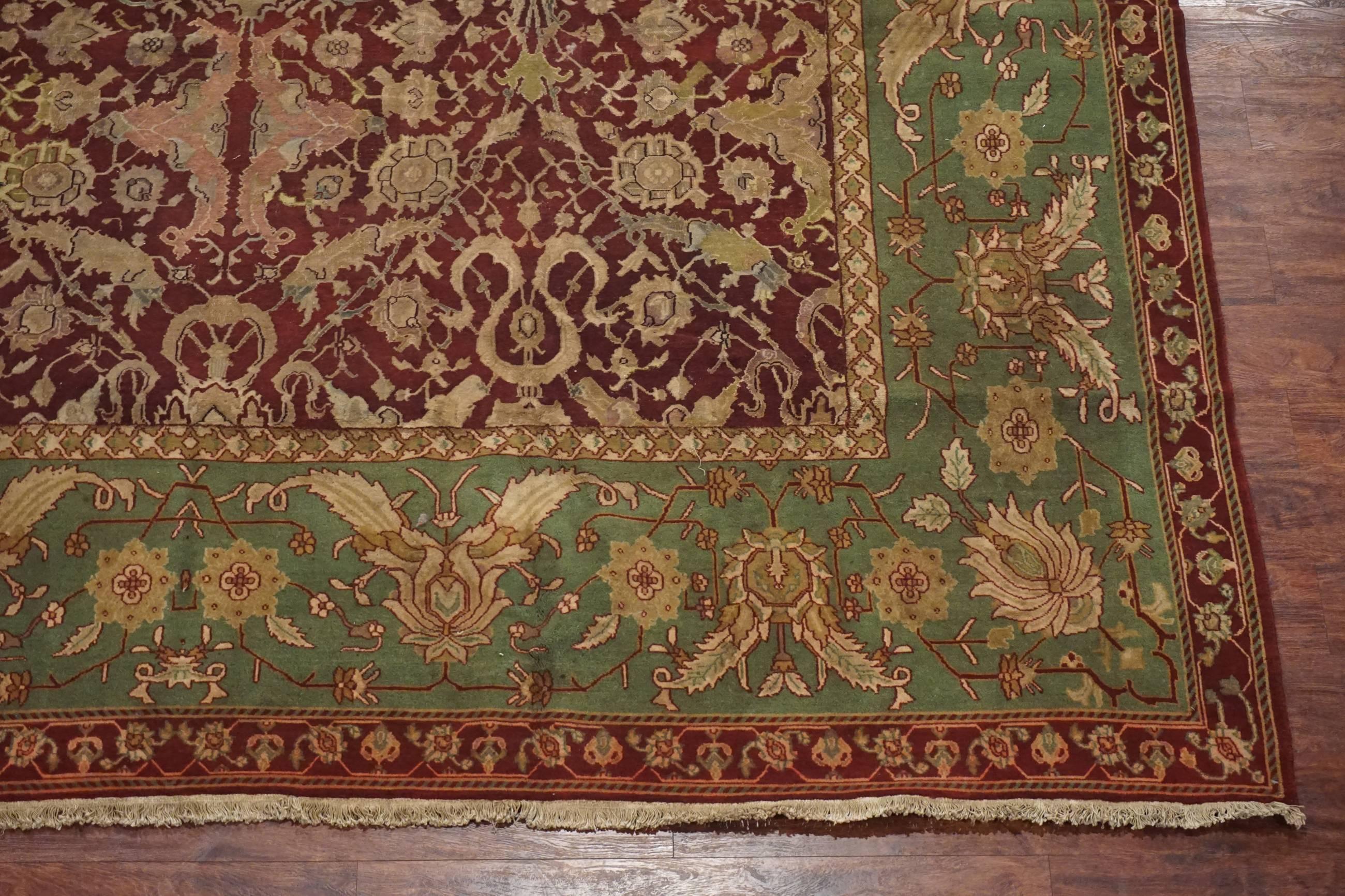 19th Century Antique Burgundy Indian Agra Rug, circa 1890 For Sale