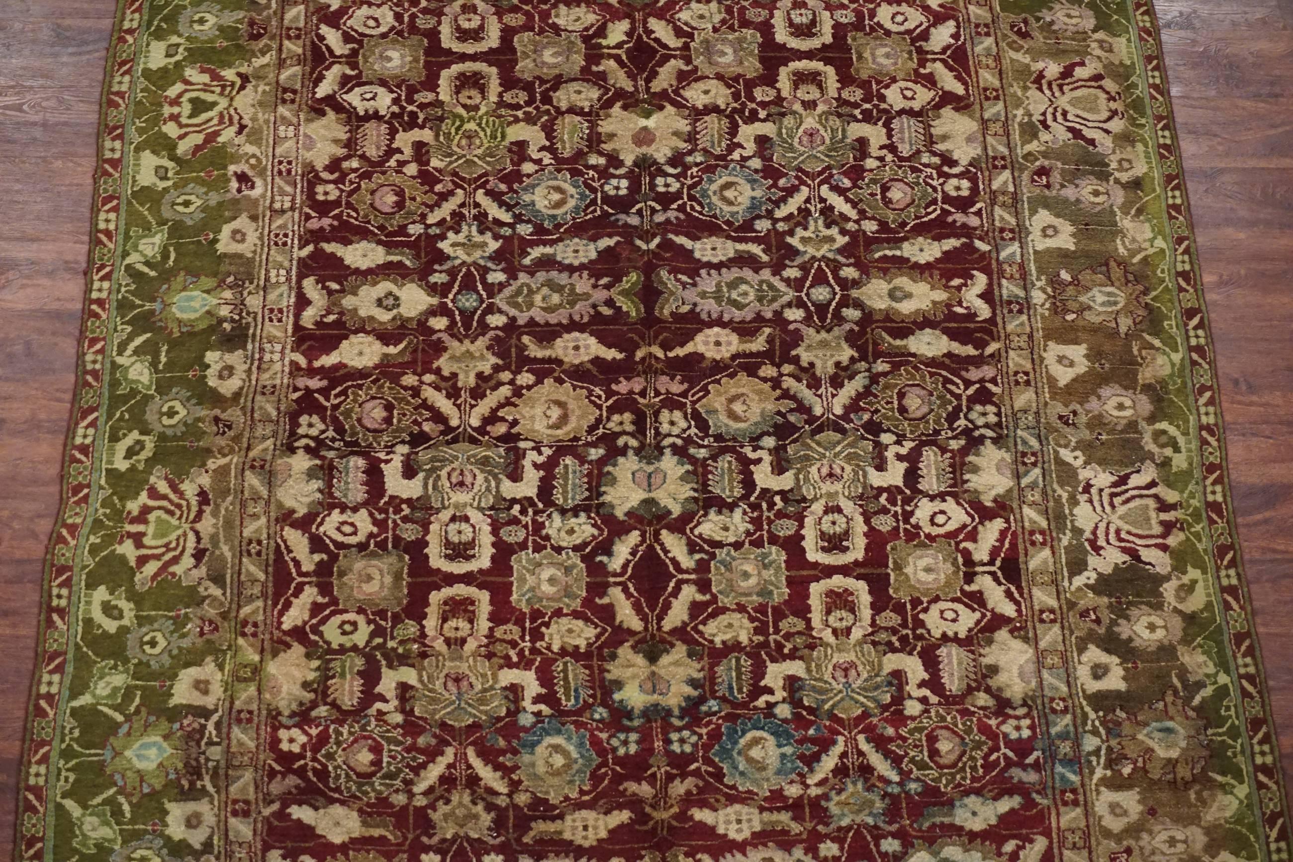 Hand-Knotted Antique Indian Agra Rug, circa 1880 For Sale
