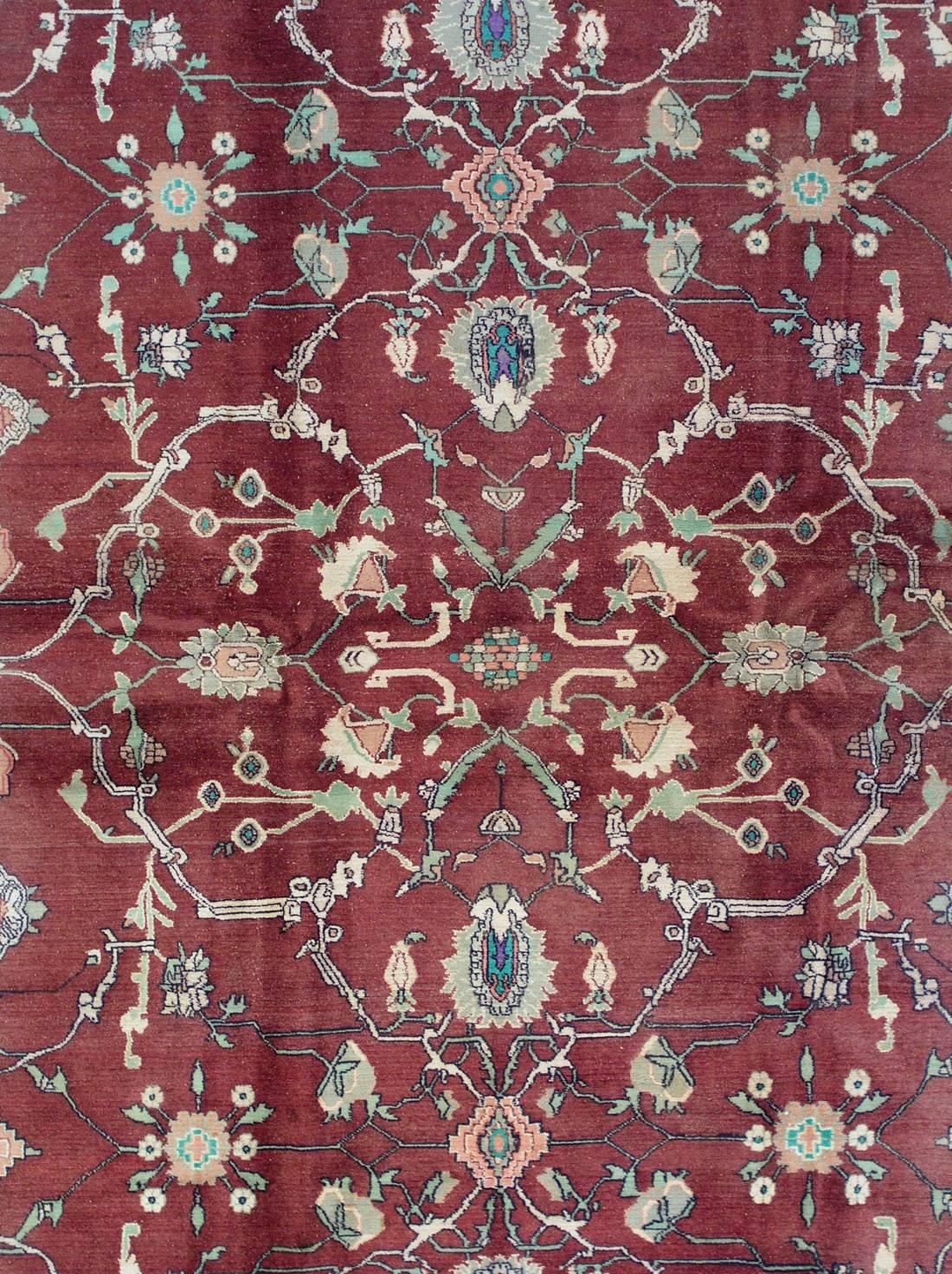 Fine Antique Indian Agra rug

circa 1900

5' 10'' x 8' 9''

Hand-knotted wool pile, cotton foundation

Field Color: Burgundy
Border Color: Cream