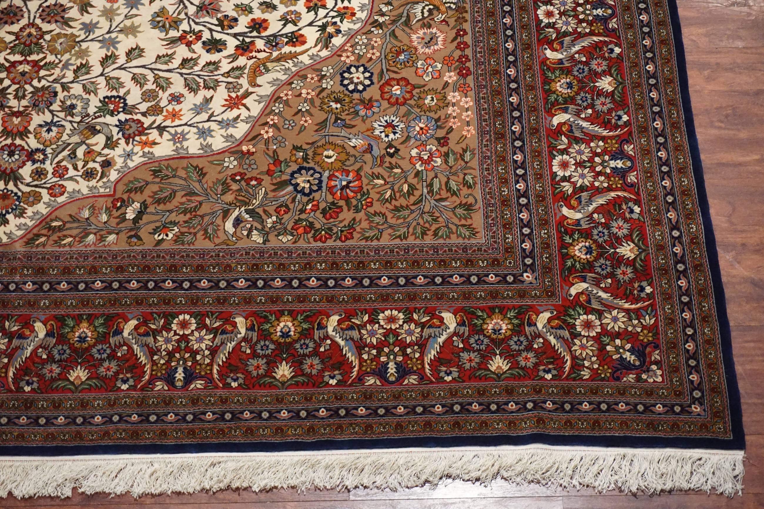 20th Century Fine Persian Qum Rug with Bird Motif, circa 1900 For Sale