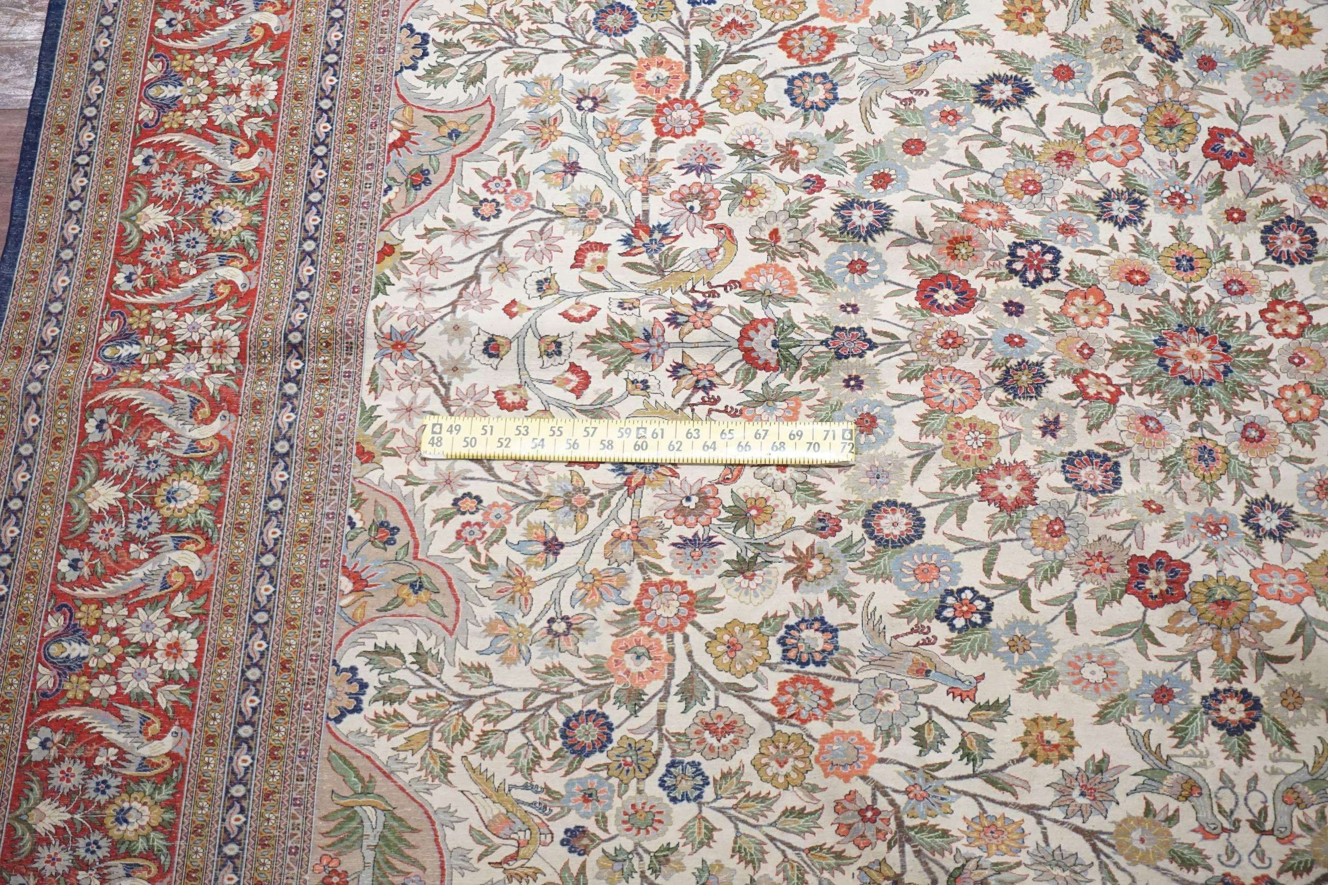 Wool Fine Persian Qum Rug with Bird Motif, circa 1900 For Sale