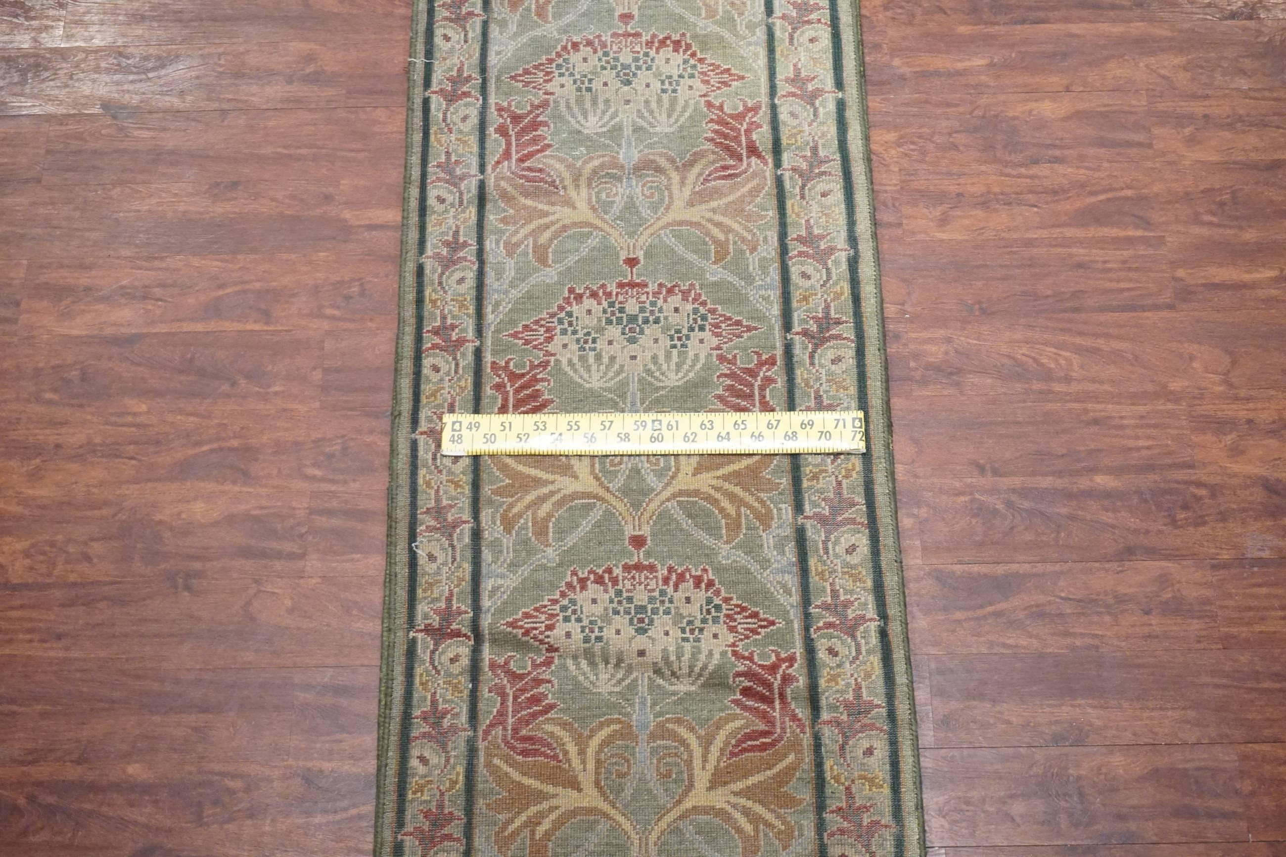 Hand-Knotted Green William Morris Arts & Crafts Runner For Sale