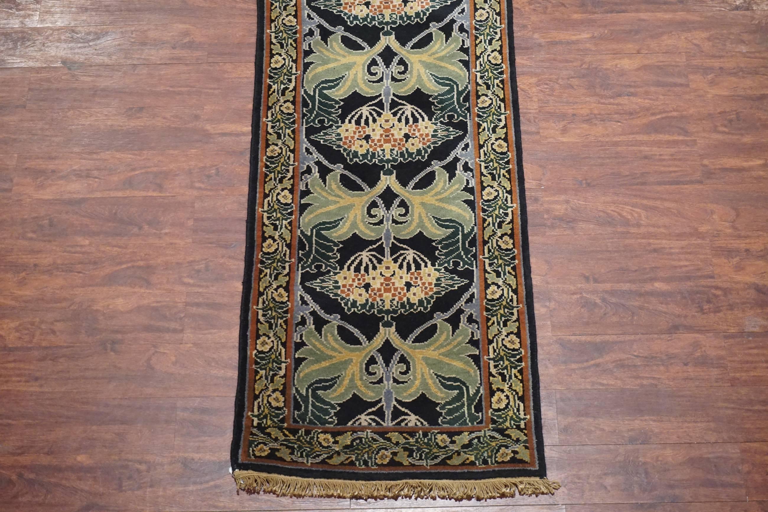 Indian Black William Morris Art & Craft Runner For Sale