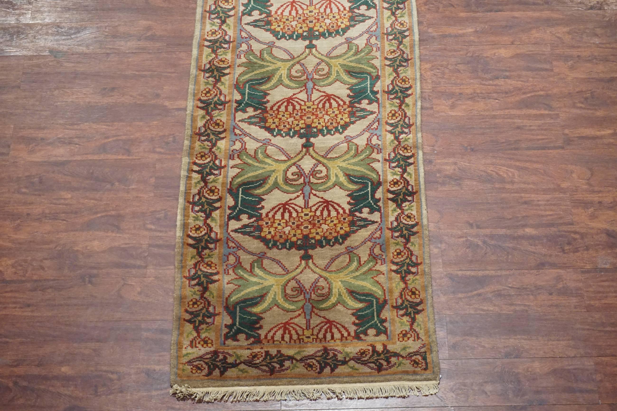 Indian William Morris Hand-Knotted Arts & Crafts Runner For Sale
