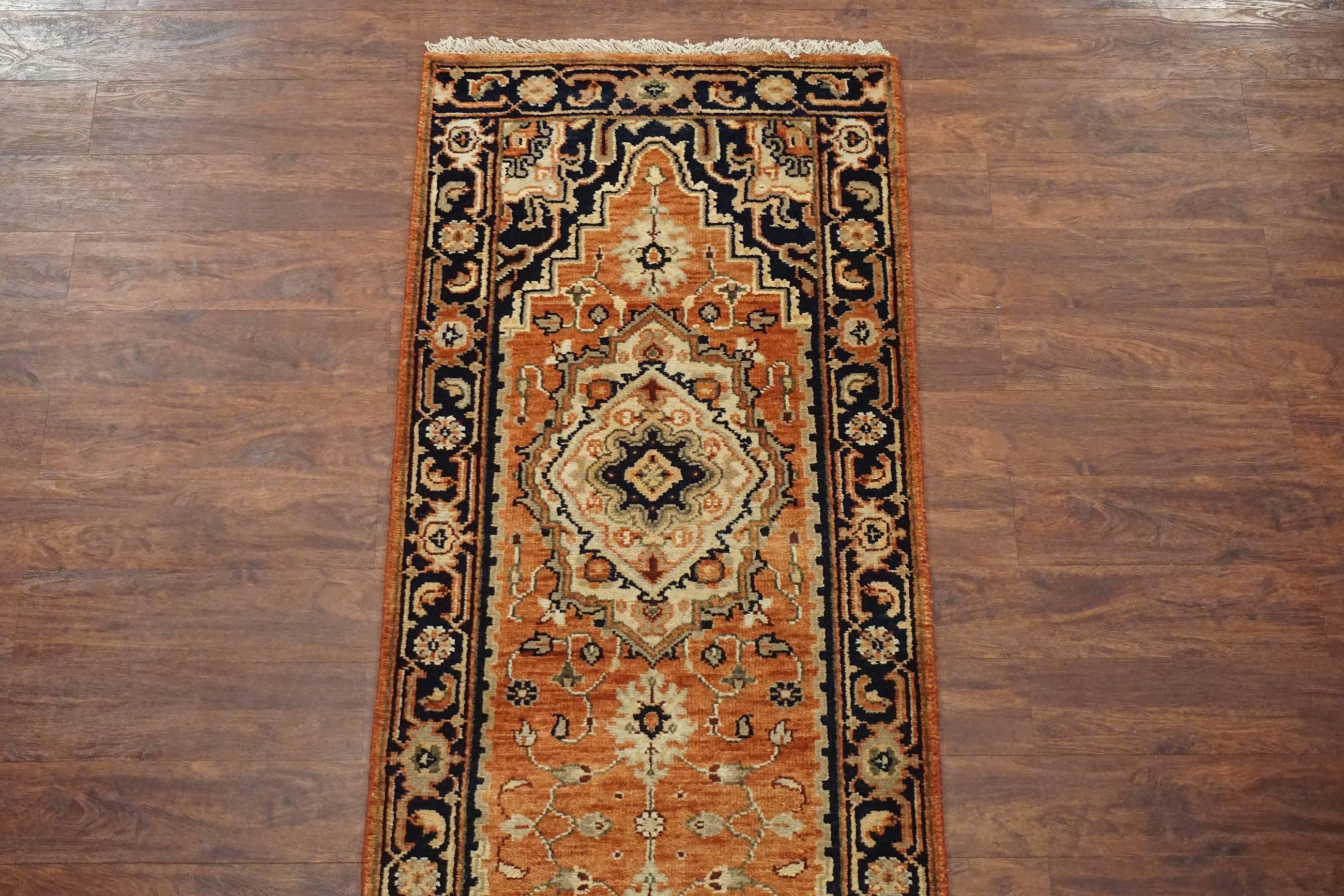 Indian Persian Vegetable Dyed Wool Serapi Runner For Sale