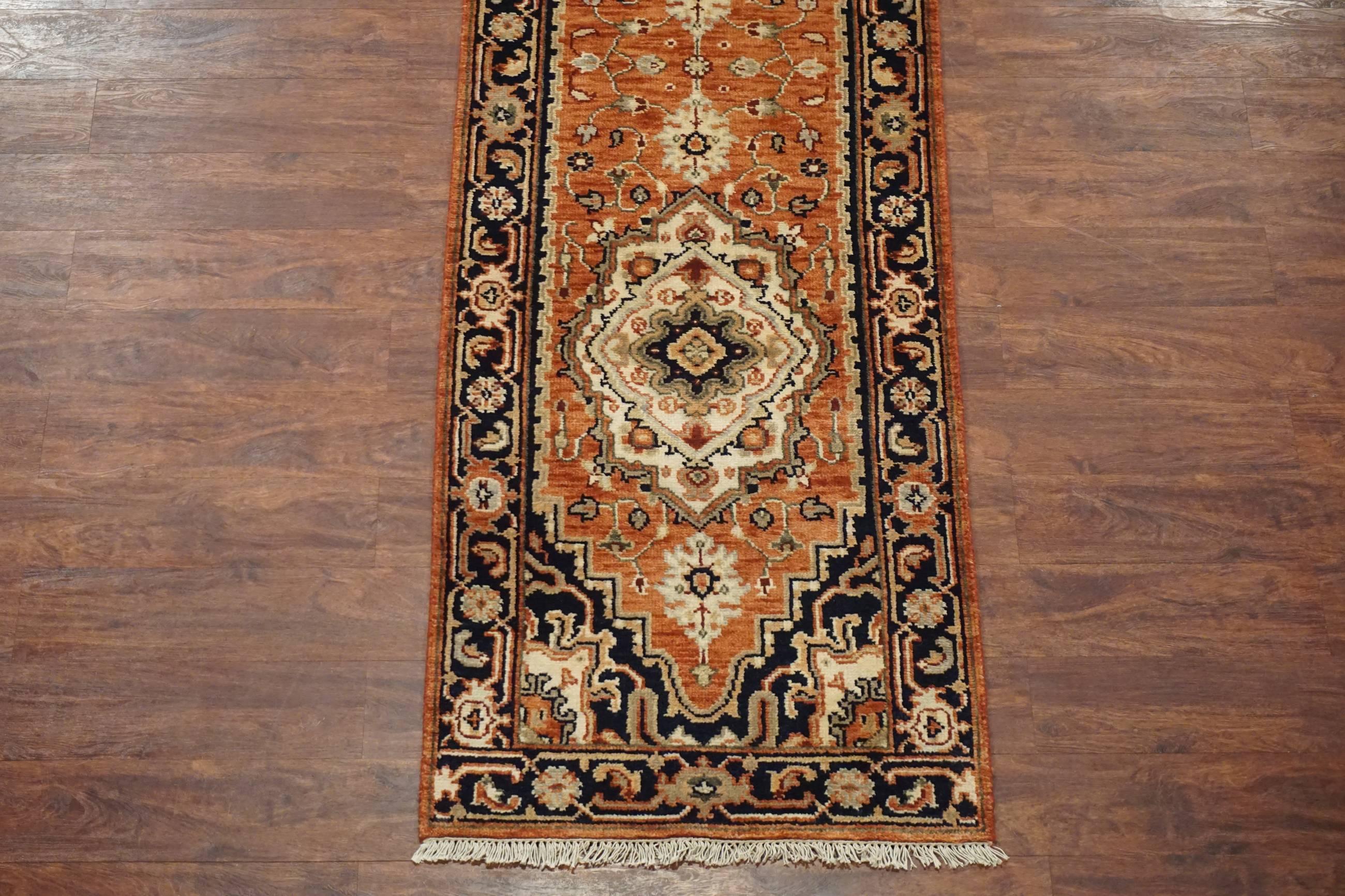 Hand-Knotted Persian Vegetable Dyed Wool Serapi Runner For Sale