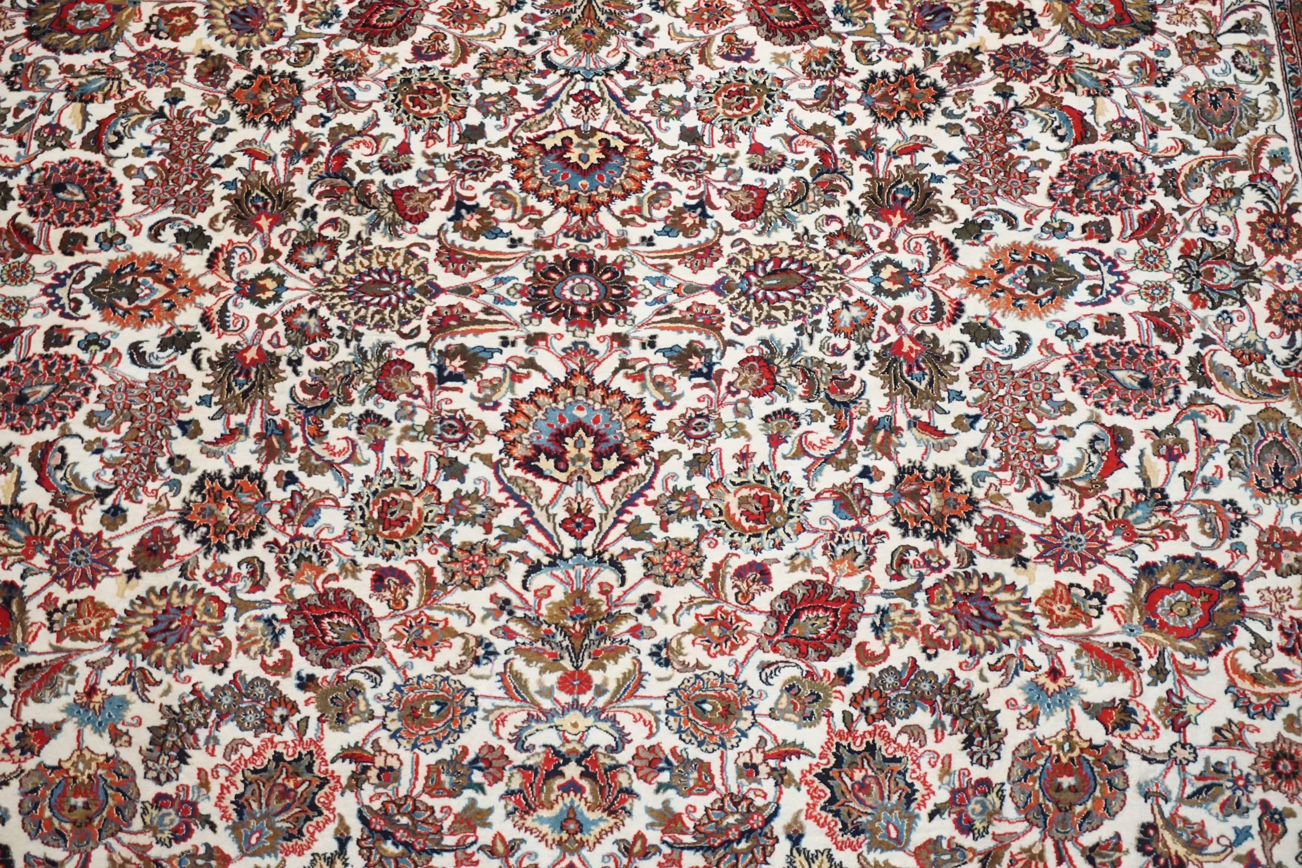 Hand-Knotted Fine Wool and Silk Persian Tabriz Rug, circa 2000 For Sale
