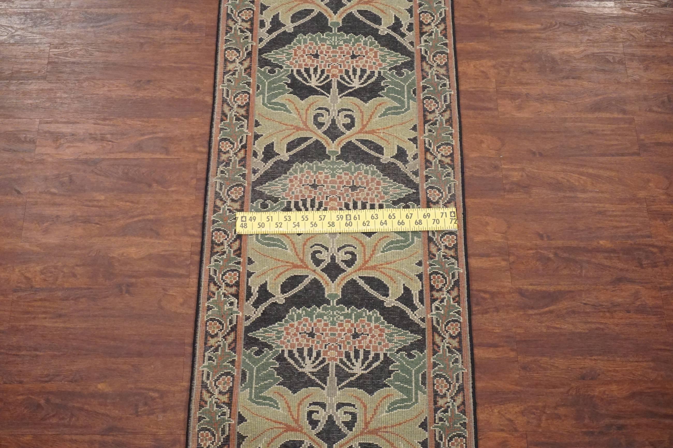 Indian Black and Green William Morris Inspired Runner For Sale