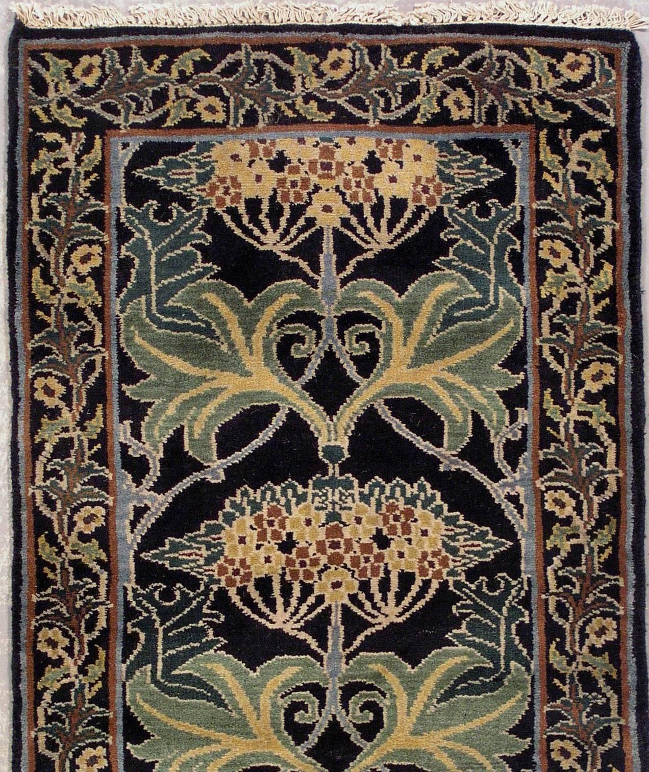 Arts and Crafts Black William Morris Inspired Runner For Sale