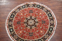 Round Wool and Silk Persian Tabriz Area Rug
