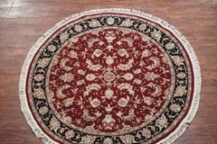 Round Burgundy Persian Tabriz Area Rug