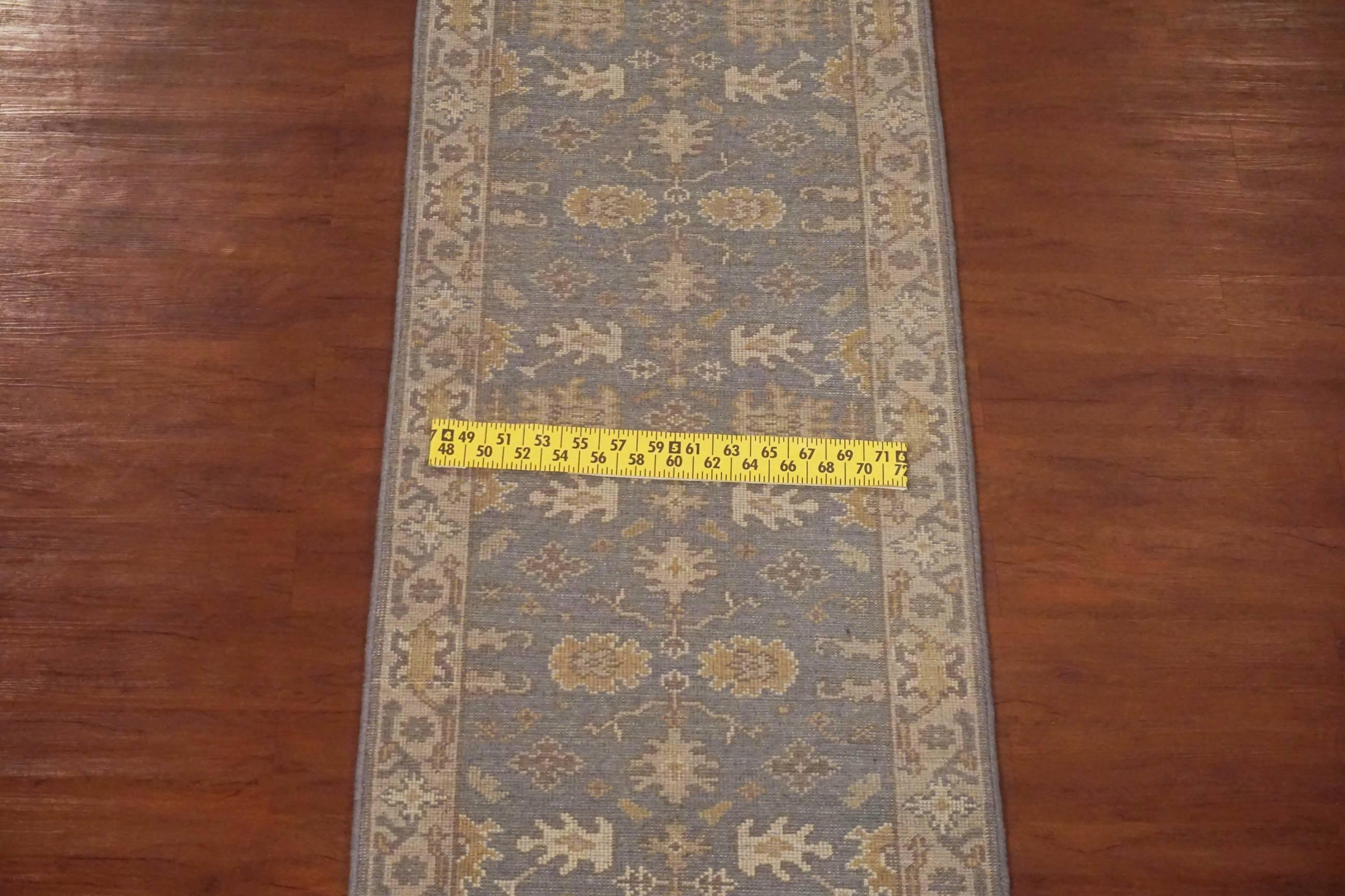 Contemporary Gray Hand-Knotted Oushak Runner For Sale