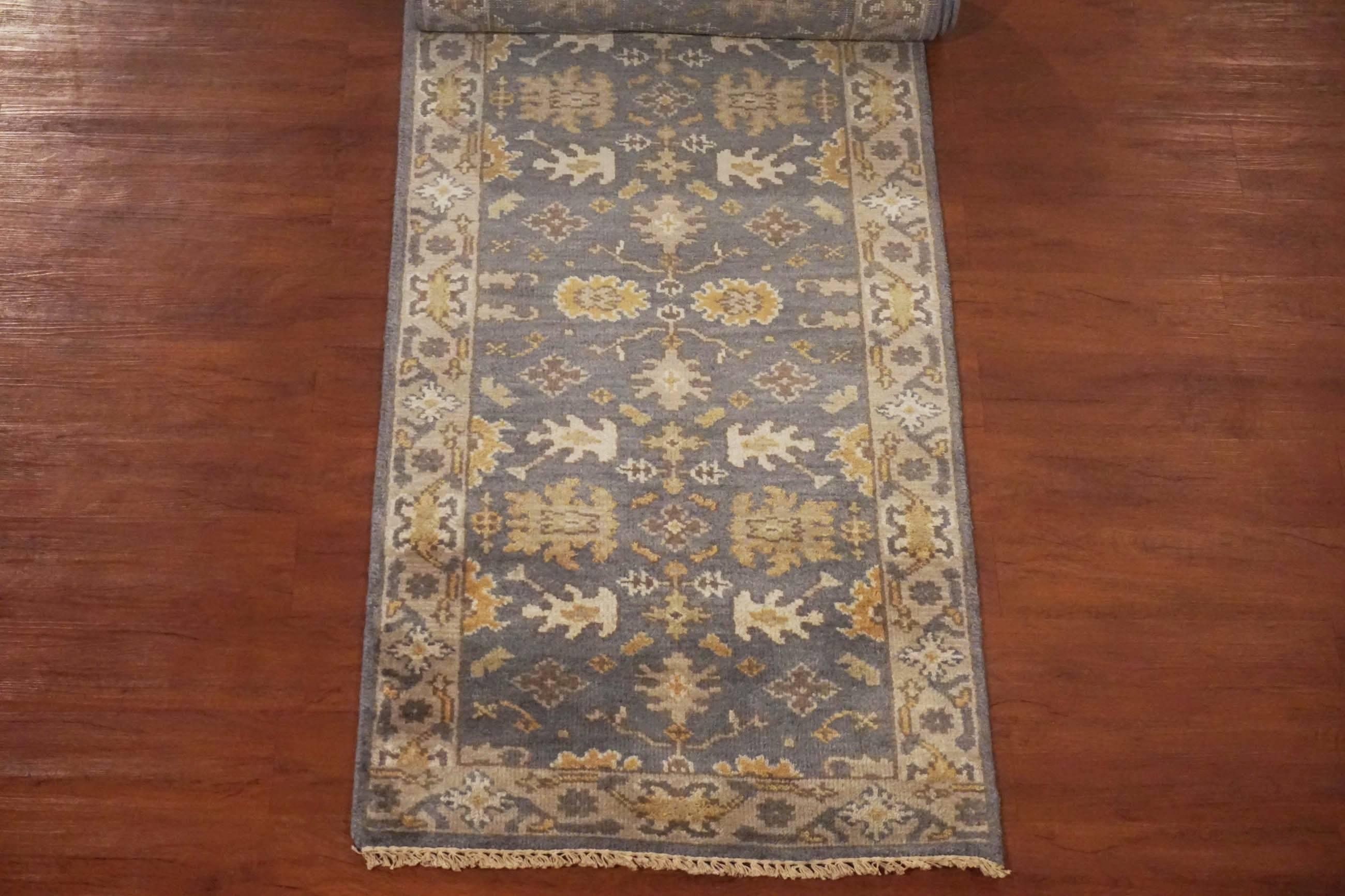 Gray Hand-Knotted Oushak Runner In Excellent Condition For Sale In Northridge, CA