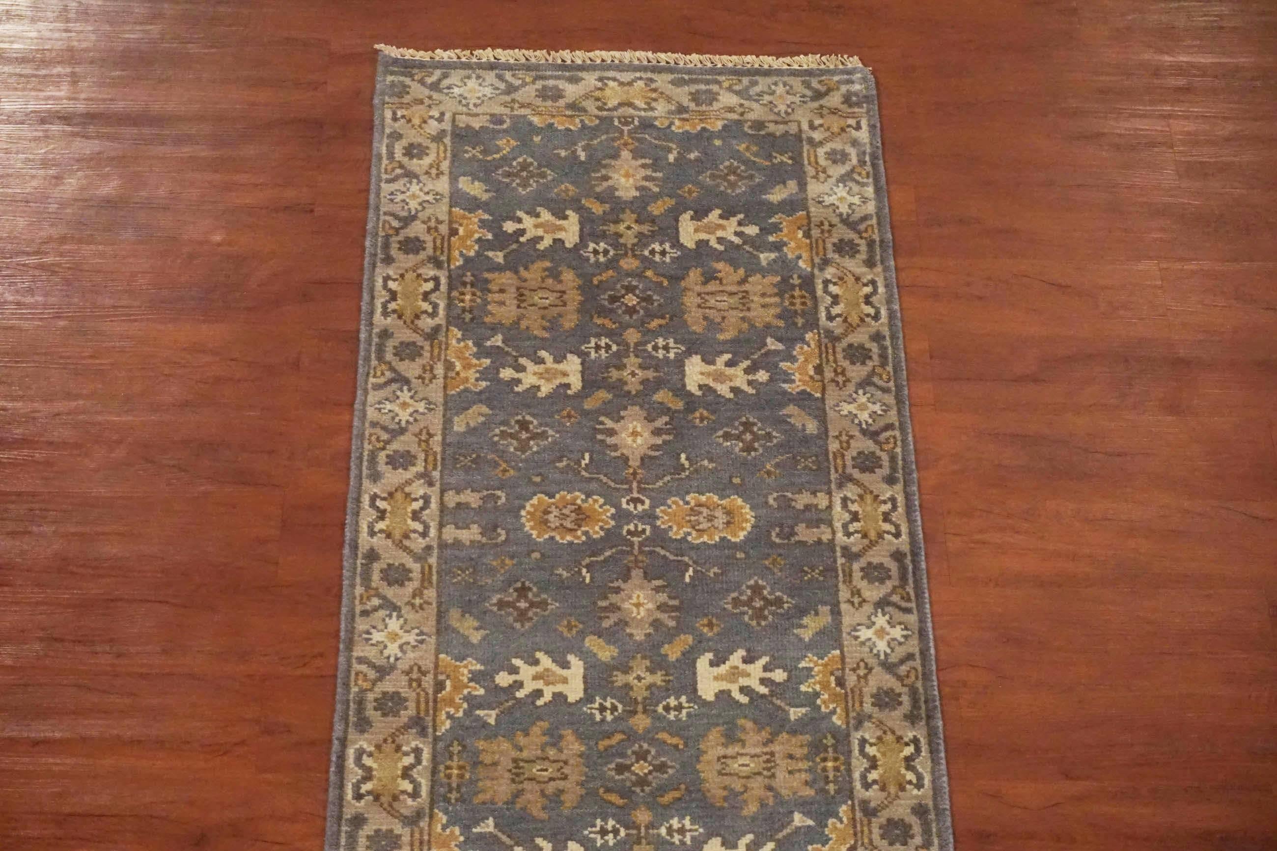 Indian Gray Hand-Knotted Oushak Runner For Sale