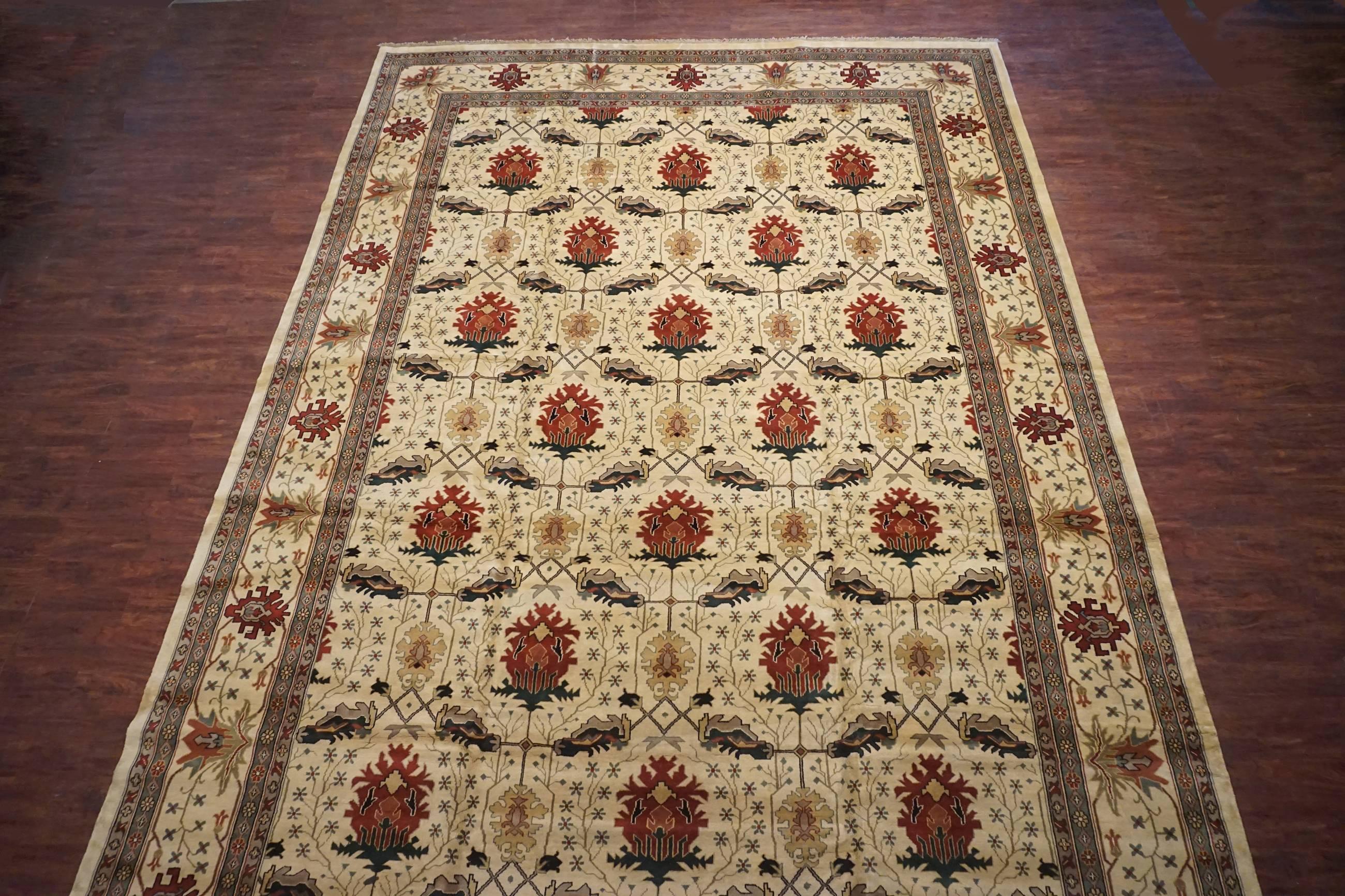 Indian Art & Craft Hand-Knotted Wool Area Rug For Sale