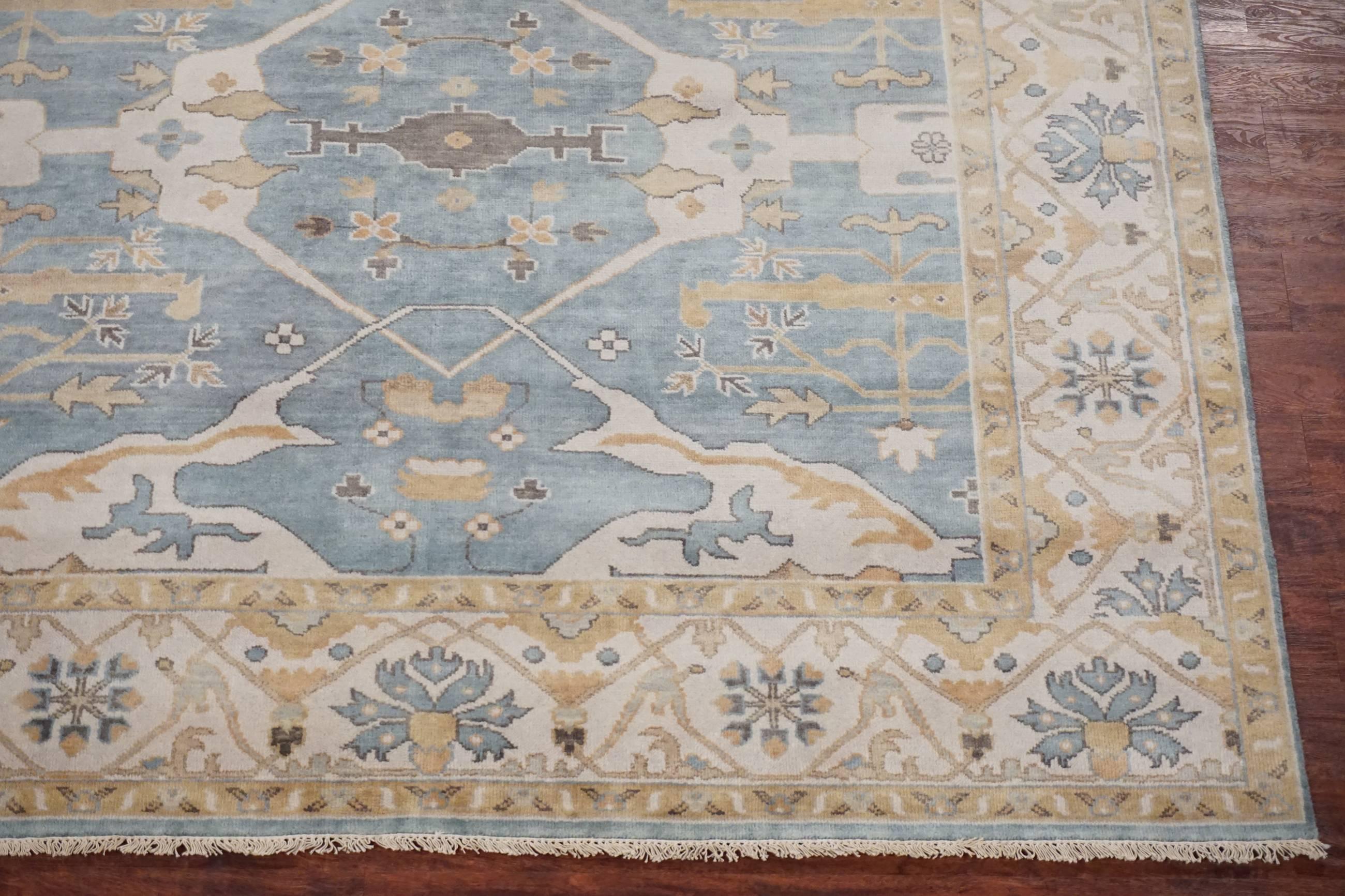 Light-Blue Square Oushak Design Rug In Excellent Condition For Sale In Northridge, CA