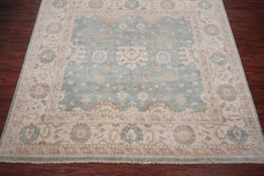 Green Square Oushak Rug with Beige Border