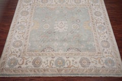 Blue-Green Square Oushak Area Rug with Beige Border