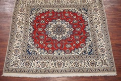 Square Wool and Silk Persian Naein Area Rug