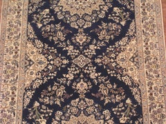 Fine Navy-Blue Wool and Silk Persian Naein Gallery Runner