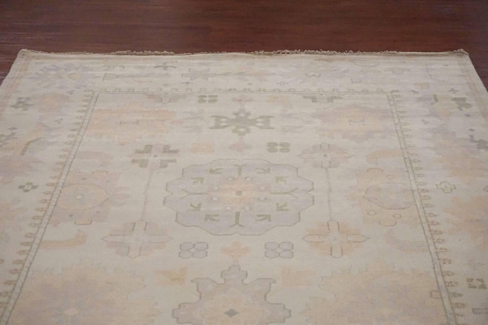 Hand-Knotted Beige Oushak Gallery Runner For Sale