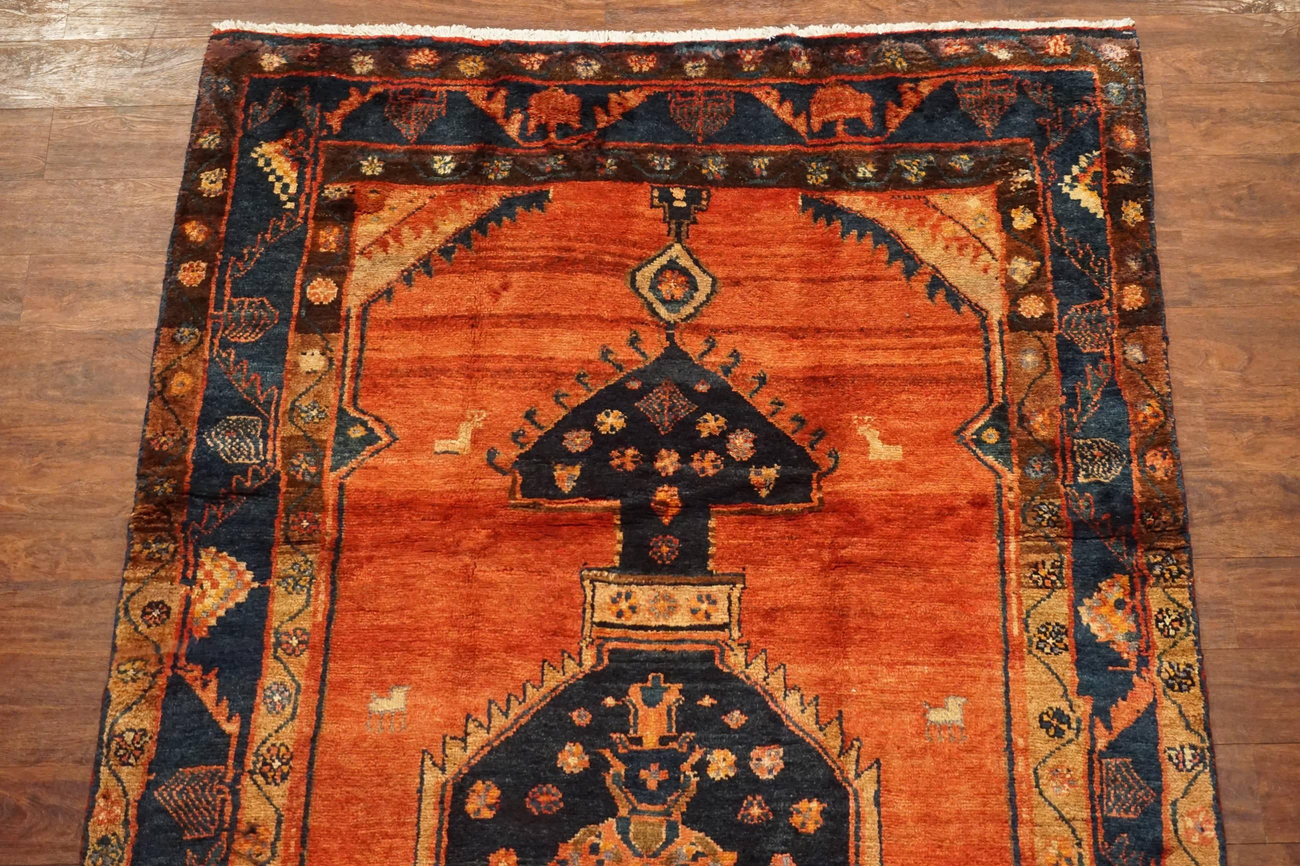 Hand-Knotted Signed Serapi Heriz Gallery Runner with Abrash and Goat Design, circa 1940 For Sale