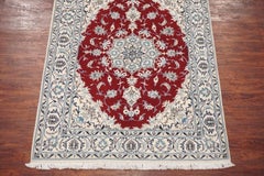 Burgundy Wool and Silk Persian Naein Area Rug