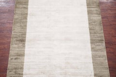 Bordered Contemporary Bamboo Silk Rug with Sculptured Design