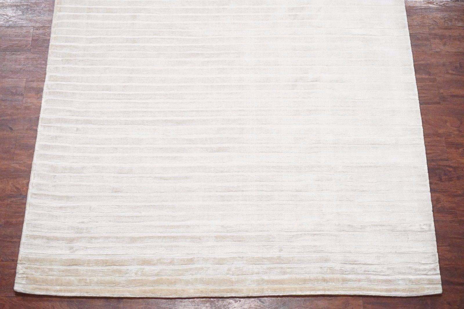 Hand-Crafted Modern Cream Colored Bamboo Silk Rug For Sale