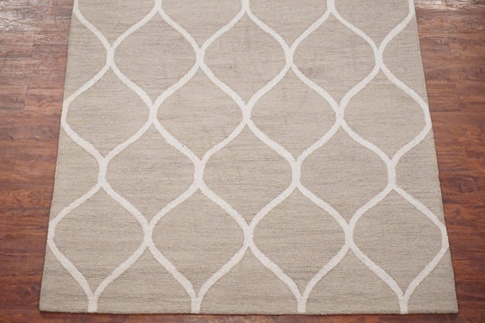 Indian Beige Moroccan Trellis Design Area Rug For Sale