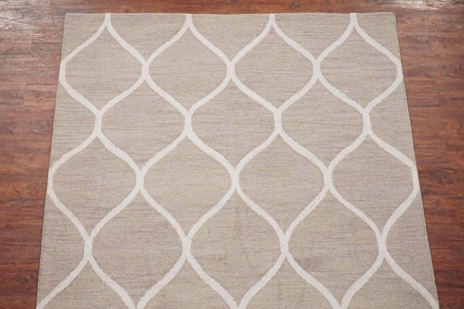 Modern Beige Moroccan Trellis Design Area Rug For Sale