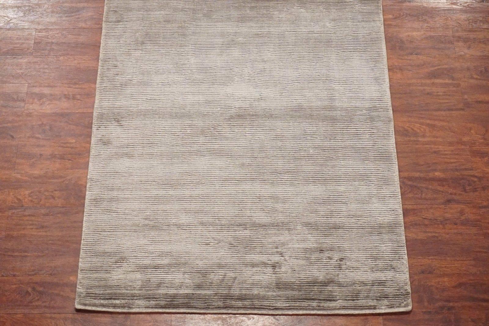 Hand-Crafted Modern Bamboo Silk Area Rug with Striped Design For Sale