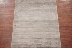 Modern Bamboo Silk Area Rug with Striped Design
