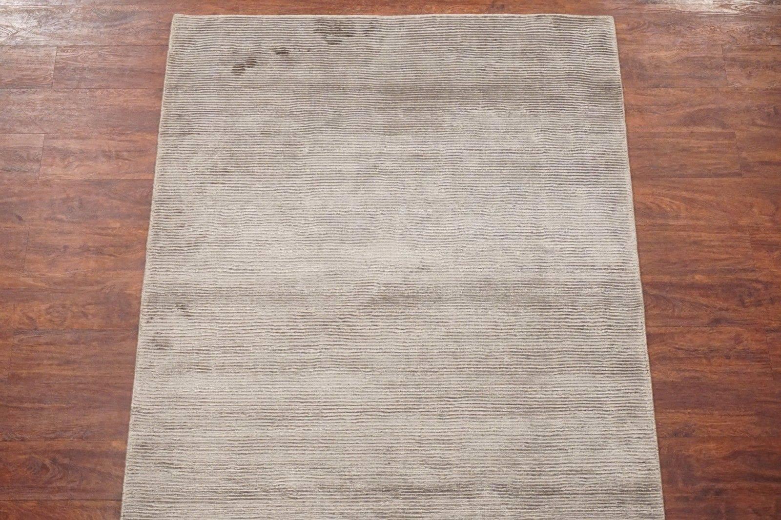 Indian Modern Bamboo Silk Area Rug with Striped Design For Sale